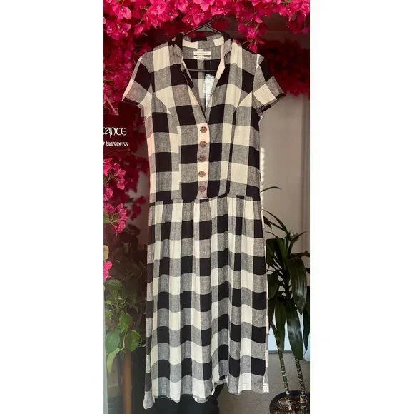 NWT Urban Outfitters Natalie Checkered Print Linen Midi Dress - Size XS - Picture 4 of 14
